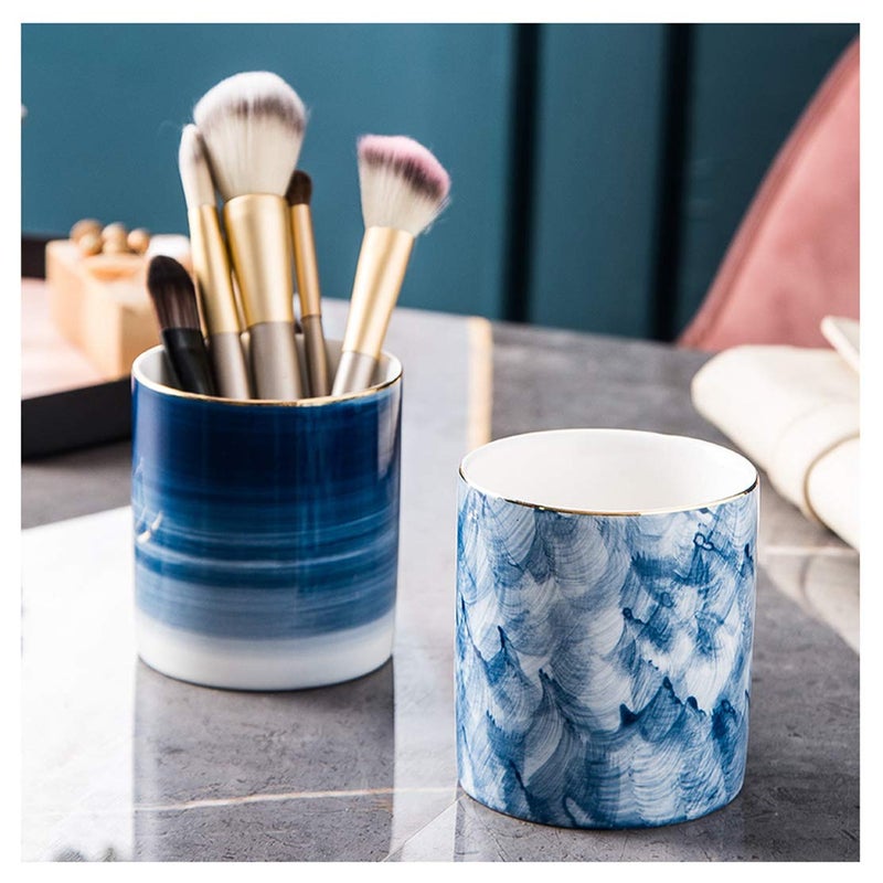 PinbWD Ceramic Pen Holder Stand Cup Pencil Organizer Makeup Brush Holders for Home Office Desk (A) - Image 5